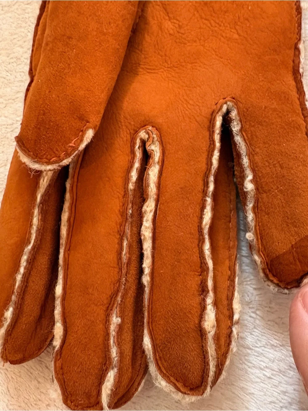 Nordstrom Tan Shearling-Lined & Trimmed Suede Gloves with Buckle Accent